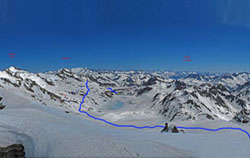 Vallone discesa lago Sabbione, con i rifugi Claudio e Bruno e 3A