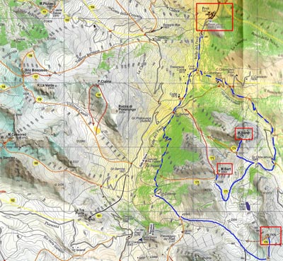 Map Quota 2506 Rocca Meia cresta Nord