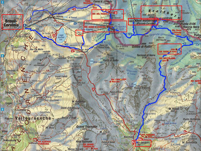 Map Colle Teodulo, Breithorn